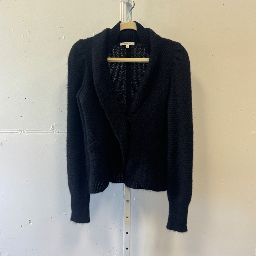 Vanessa Bruno Black Mohair Alpaca Shawl Collar Cardigan Sweater Italy Womens 2 M